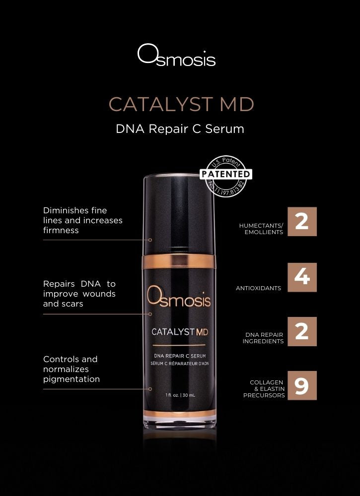 infograph of black and gold bottle of osmosis catalyst md 