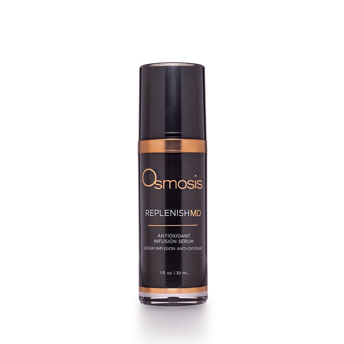 Black and gold bottle of osmosis replenish md advanced skincare